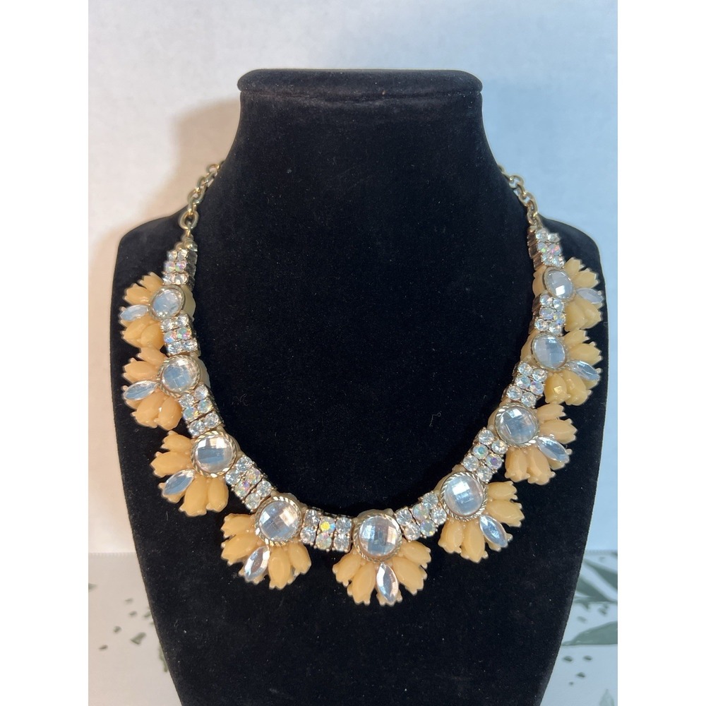 Vintage You & I NYC Statement Necklace Rhinestone Floral Bib Peach Yellow Class